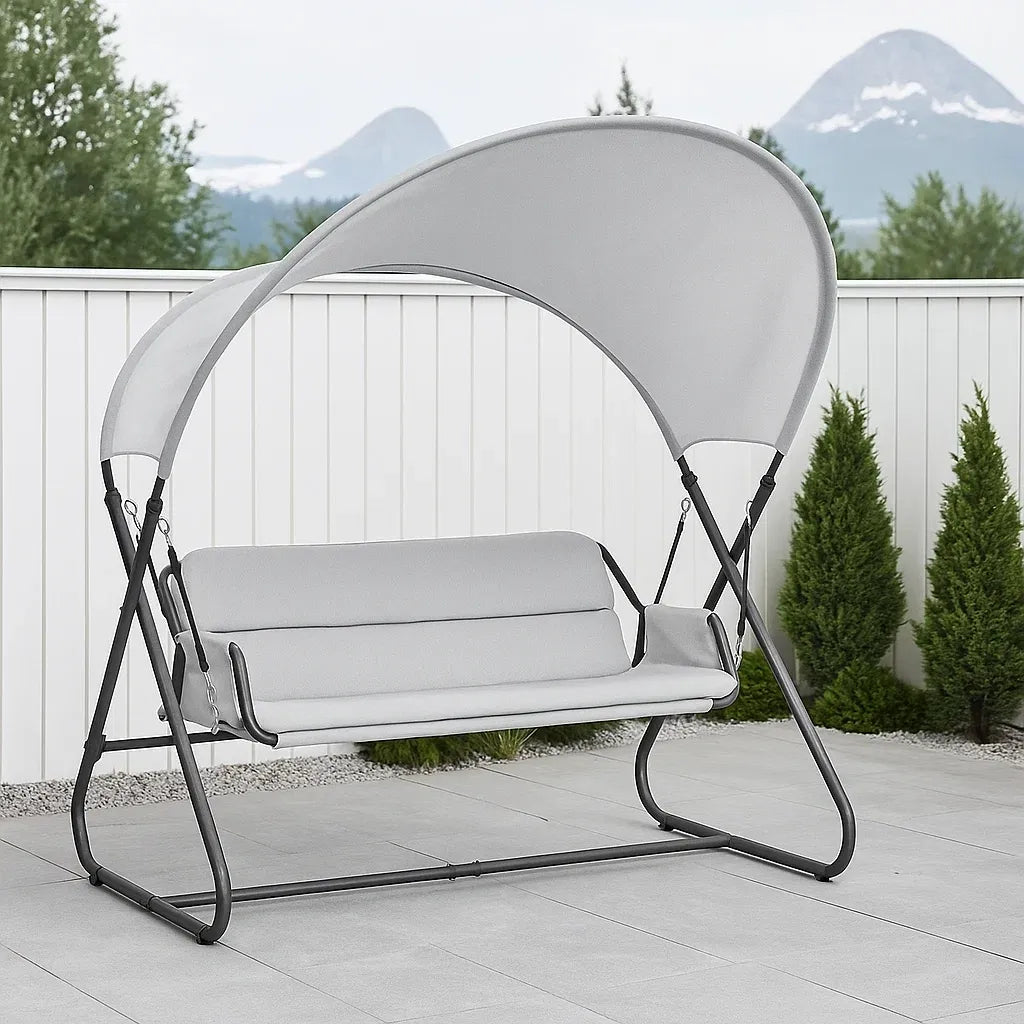 Fauteuil suspendu acier gris coussins polyester auvent 200x120x170 cm