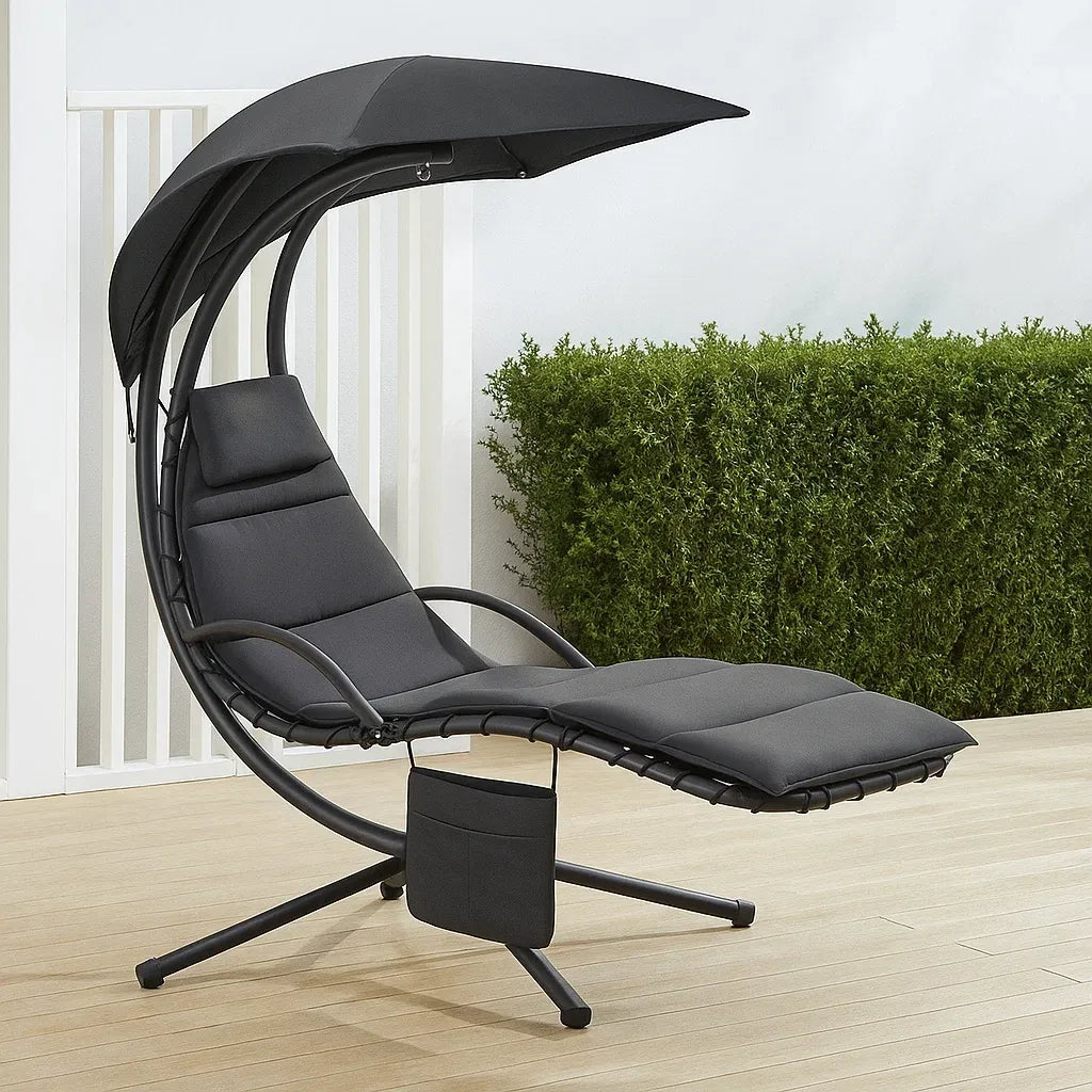 Fauteuil suspendu acier noir avec parasol