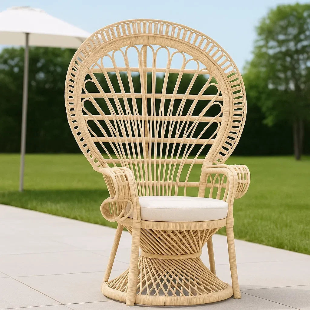 Fauteuil de jardin en osier extérieur naturel coussin amovible