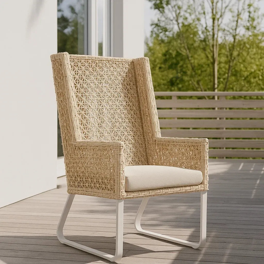 Fauteuil de jardin osier polyéthylène/acier beige