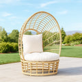 Fauteuil de jardin coquille rotin synthétique beige coussin assise/dossier blanc