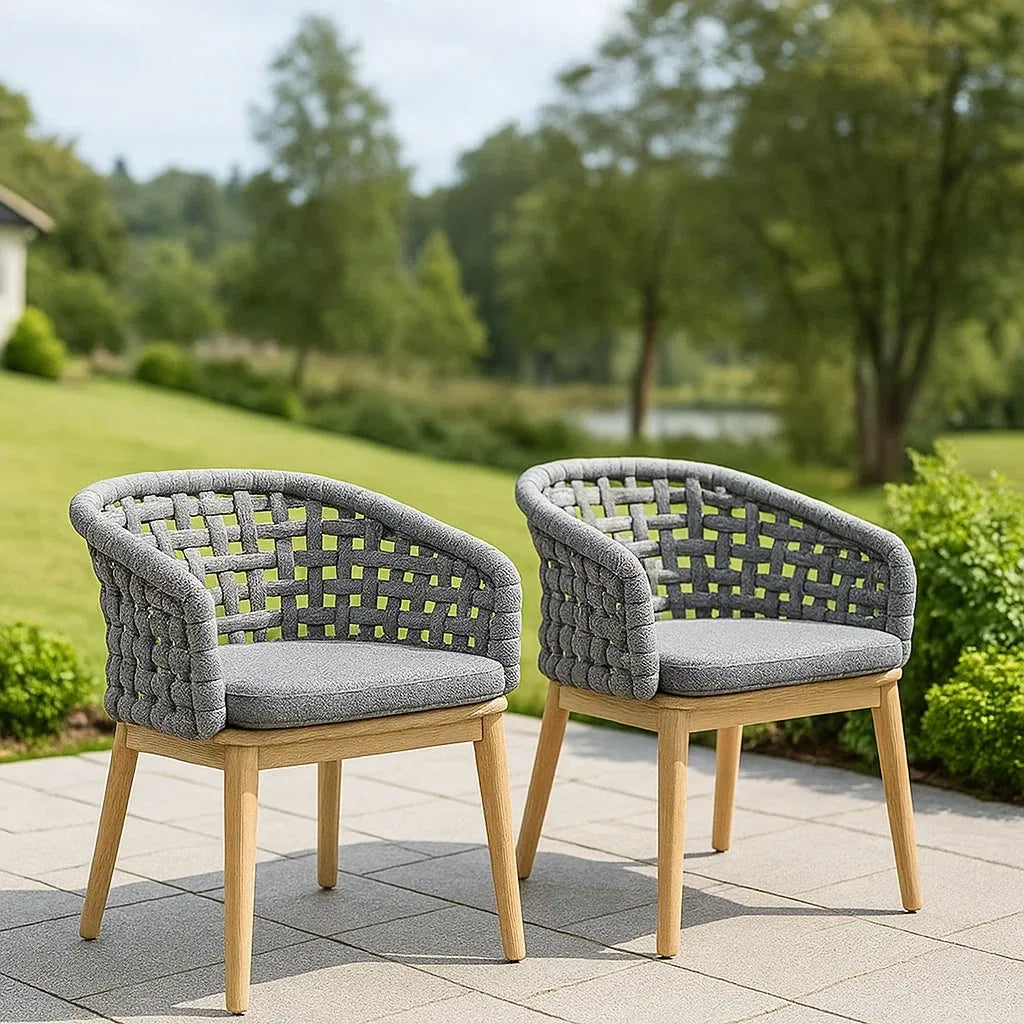 Fauteuil de jardin polyester structure bois massif 81x57x60 cm lot de 2