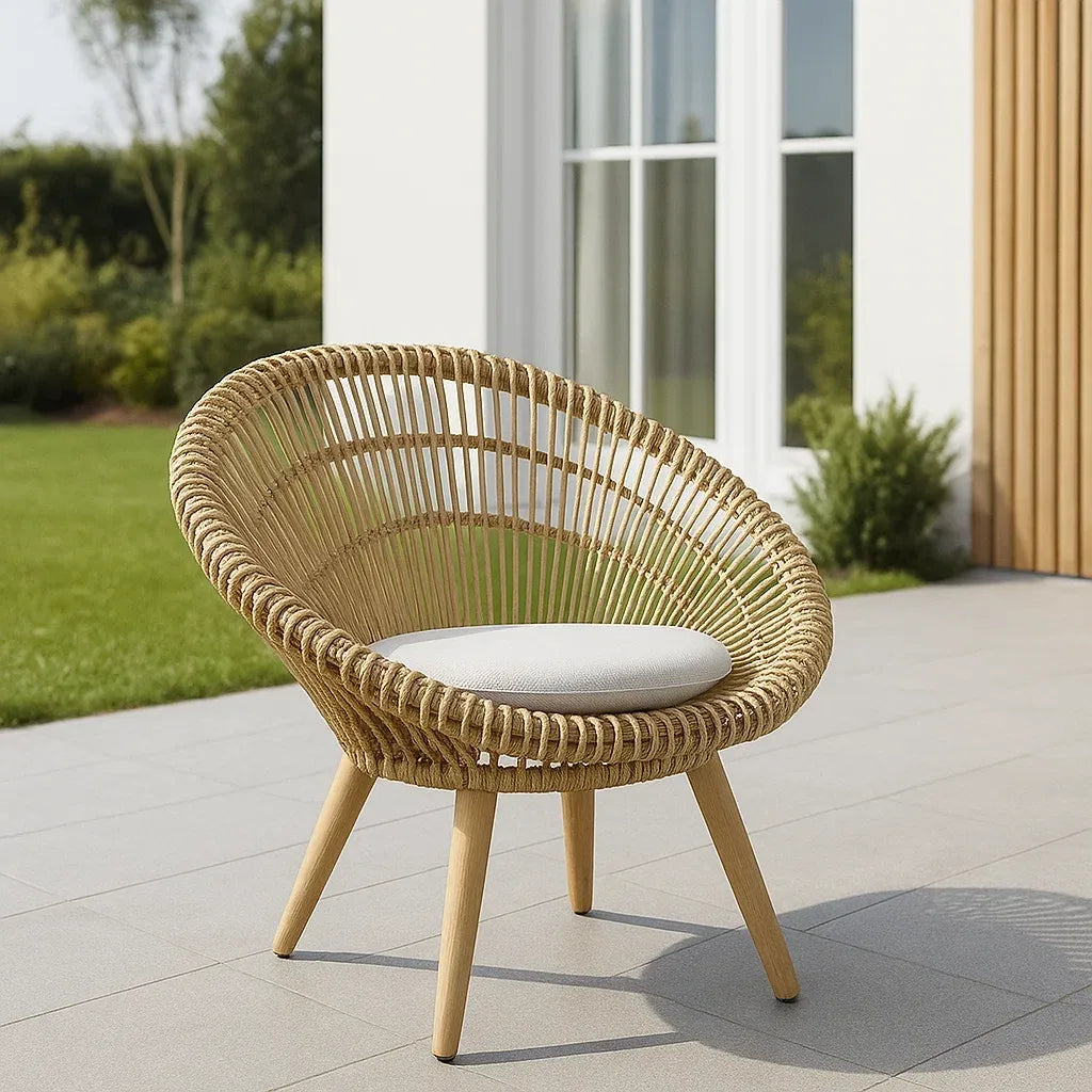 Fauteuil de jardin rotin synthétique coussin rond 70x70x80 cm