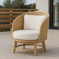 Fauteuil de jardin rotin coussin tissu crème extérieur