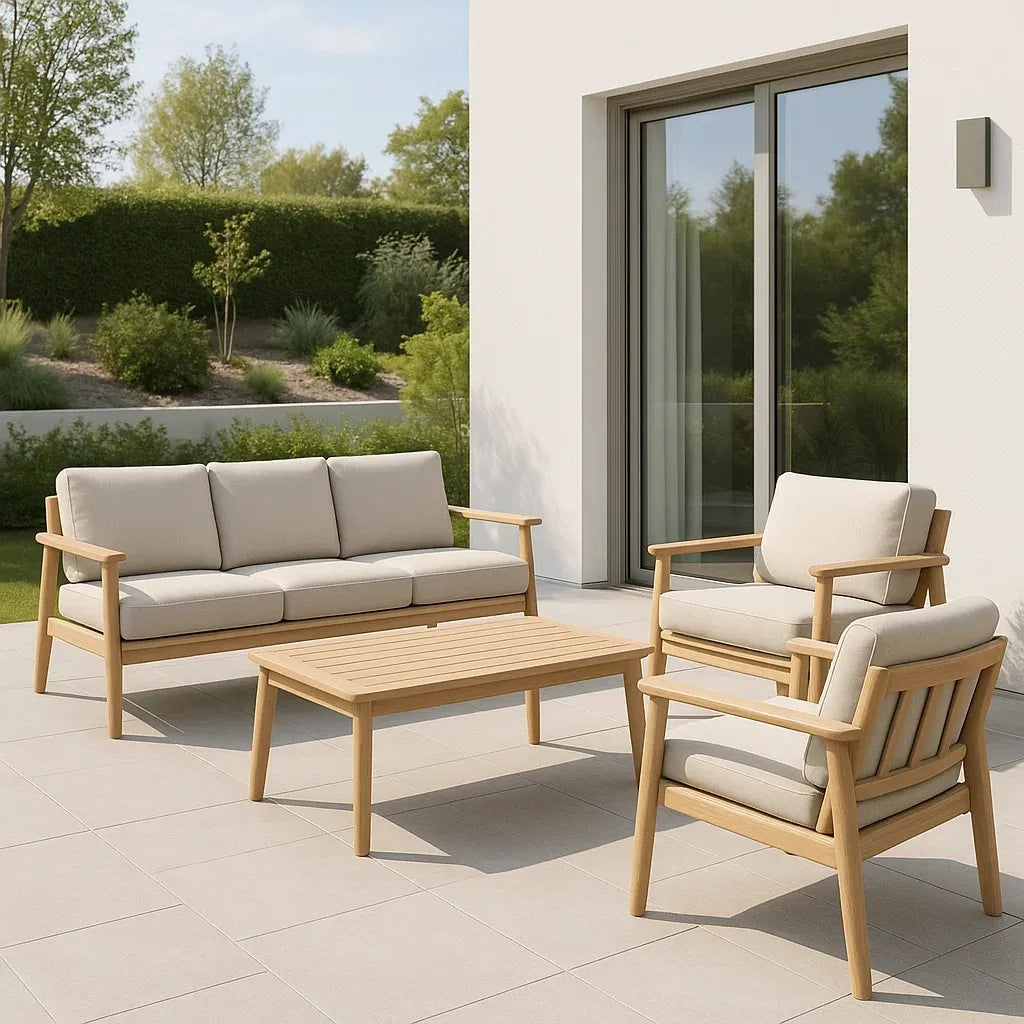 Ensemble de canapé de jardin 4 pièces bois d'acacia coussins polyester beige
