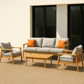 Ensemble de canapé de jardin 4 pièces bois coussins gris/orange