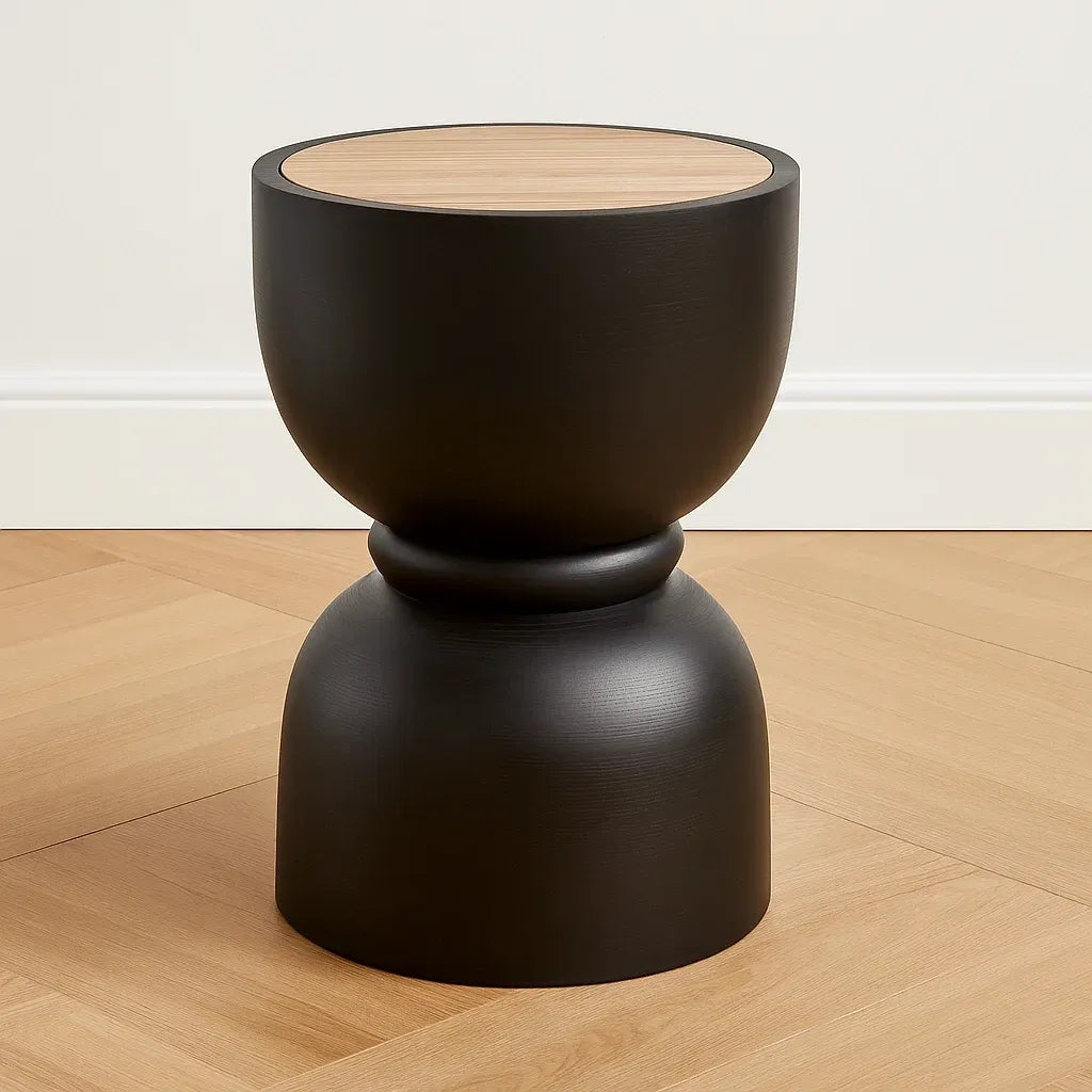 Bouts de canapés rond en métal noir et bois hauteur 35 cm 45 cm