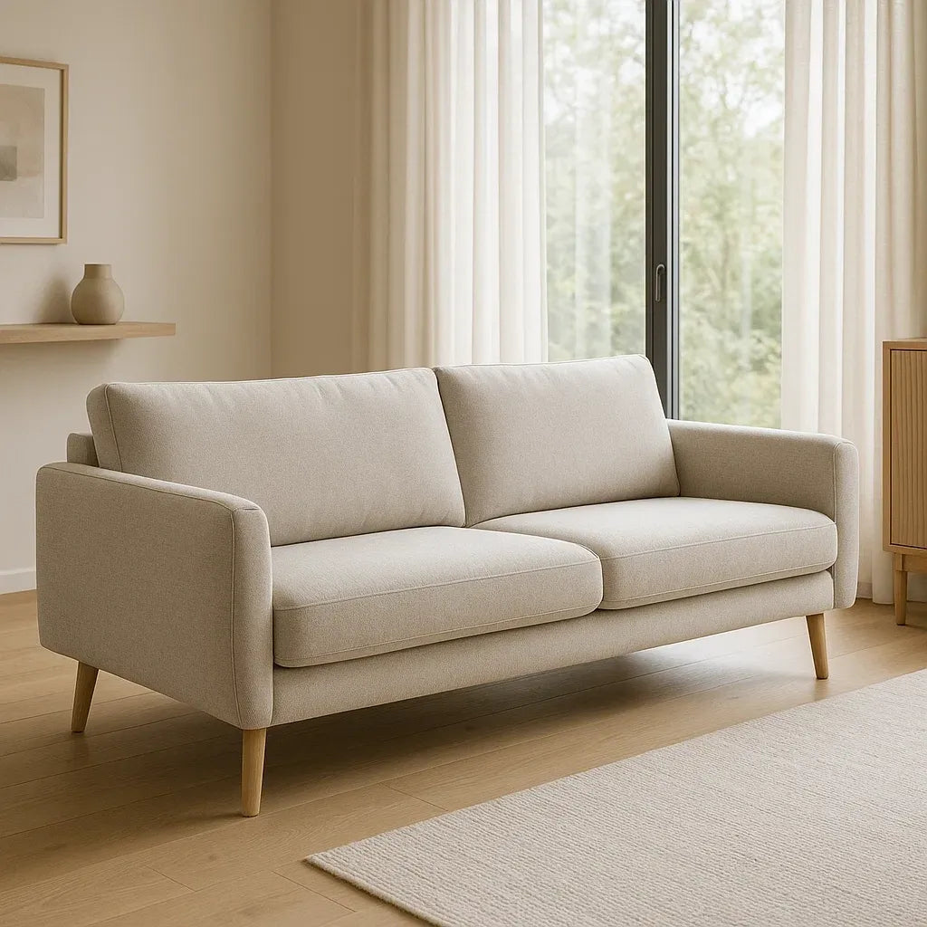 Canapé 3 places en tissu polyester beige