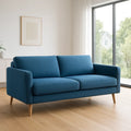 Canapé 3 places moderne en tissu polyester bleu avec pieds en bois 220x85x90 ​​cm