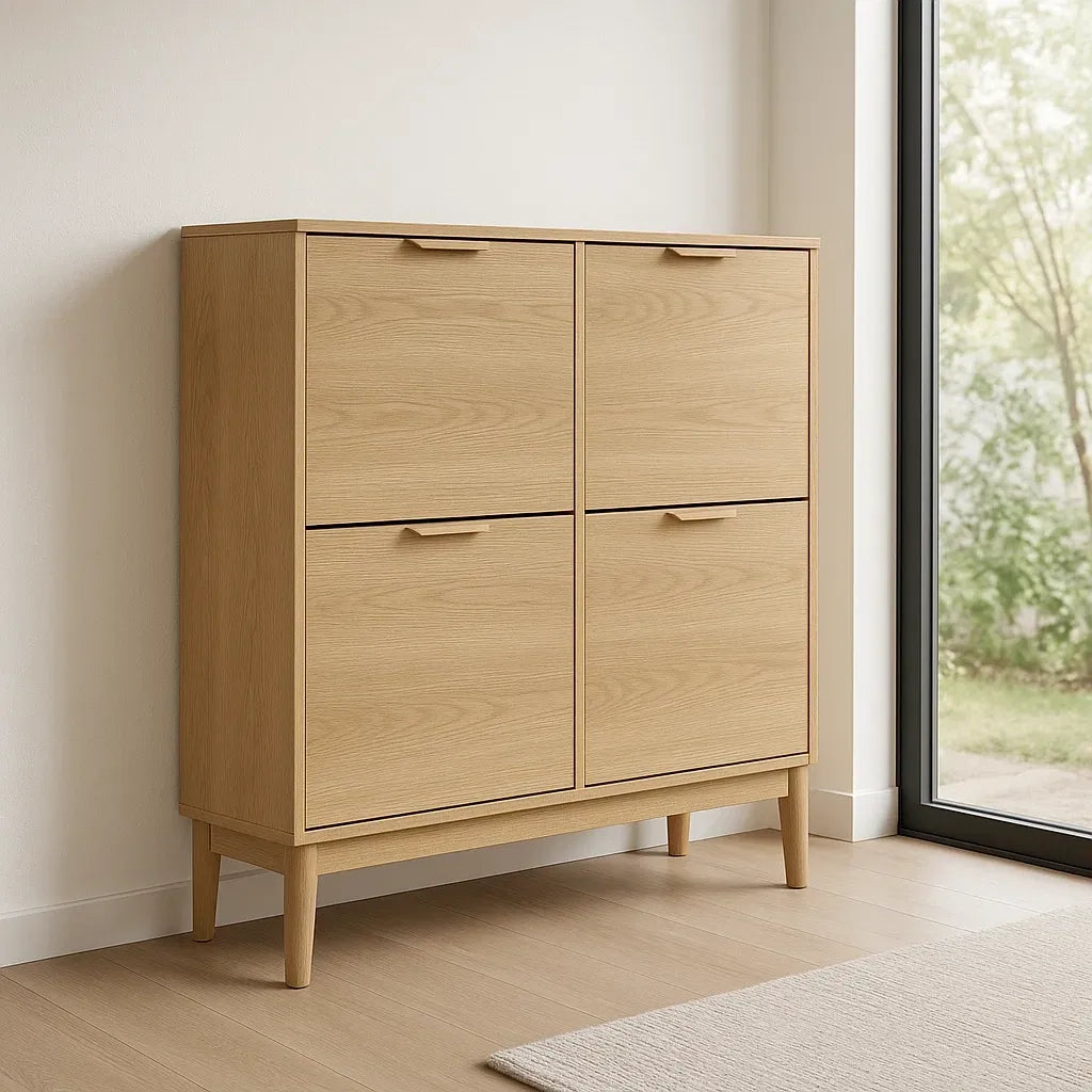 Meuble à chaussures en bois MDF 4 portes beige 103x80x24 cm