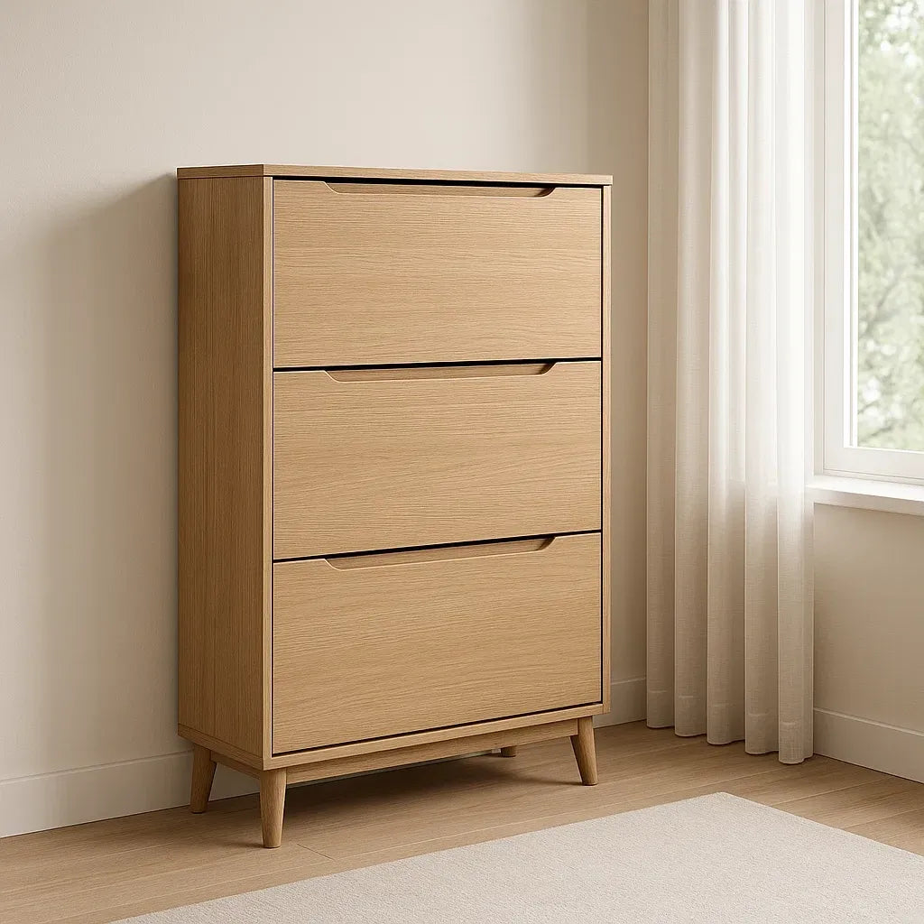 Meuble à chaussures 3 tiroirs en placage de chêne massif 90x75x35 cm