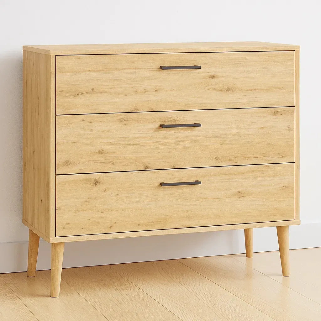 Commode en bois clair 3 tiroirs