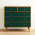 Commode en bois 5 tiroirs vert/naturel 100x80x40 cm