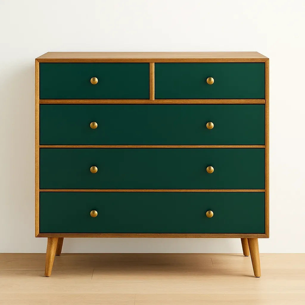 Commode en bois 5 tiroirs vert/naturel 100x80x40 cm