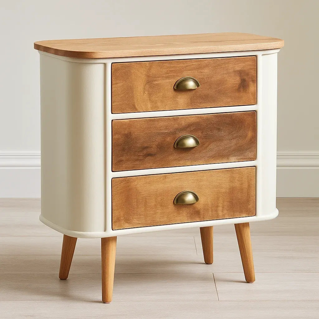 Commode 3 tiroirs bois/blanc 70x35x75 cm