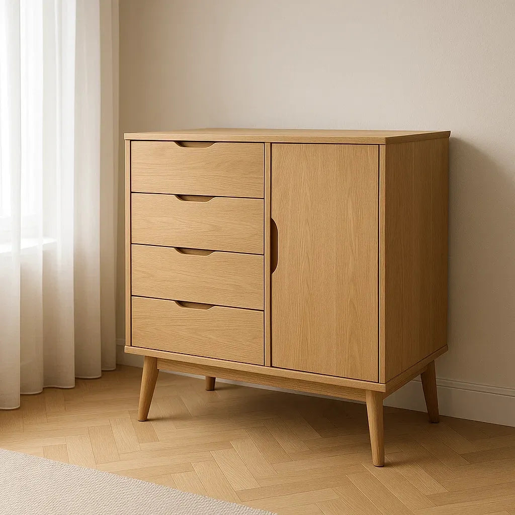 Commode en chêne 4 tiroirs 1 porte 80x40x90 cm