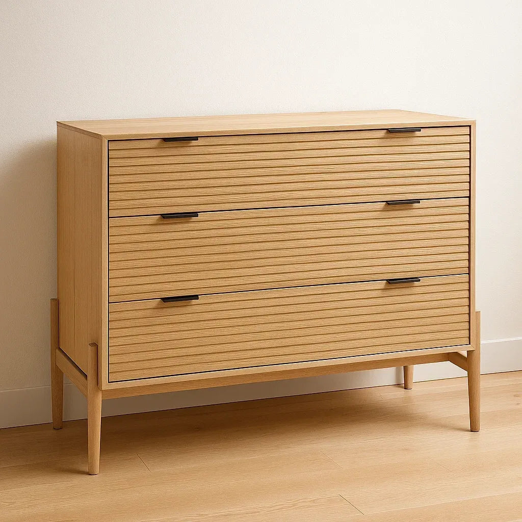 Commode en bois chêne clair 3 tiroirs 80x40x85 cm