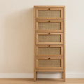Commode en bois avec tiroirs en rotin tressé 5 tiroirs naturel