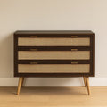 Commode en bois marron avec rotin tissé 3 tiroirs