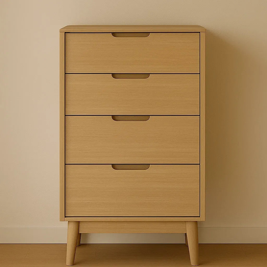 Commode en bois chêne clair 4 tiroirs 80x40x100 cm