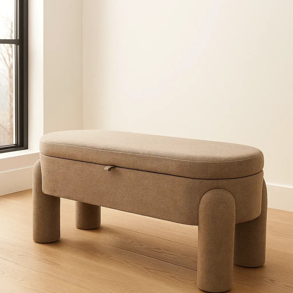 Bout de lit en tissu marron avec pieds cylindriques 100x40x45 cm