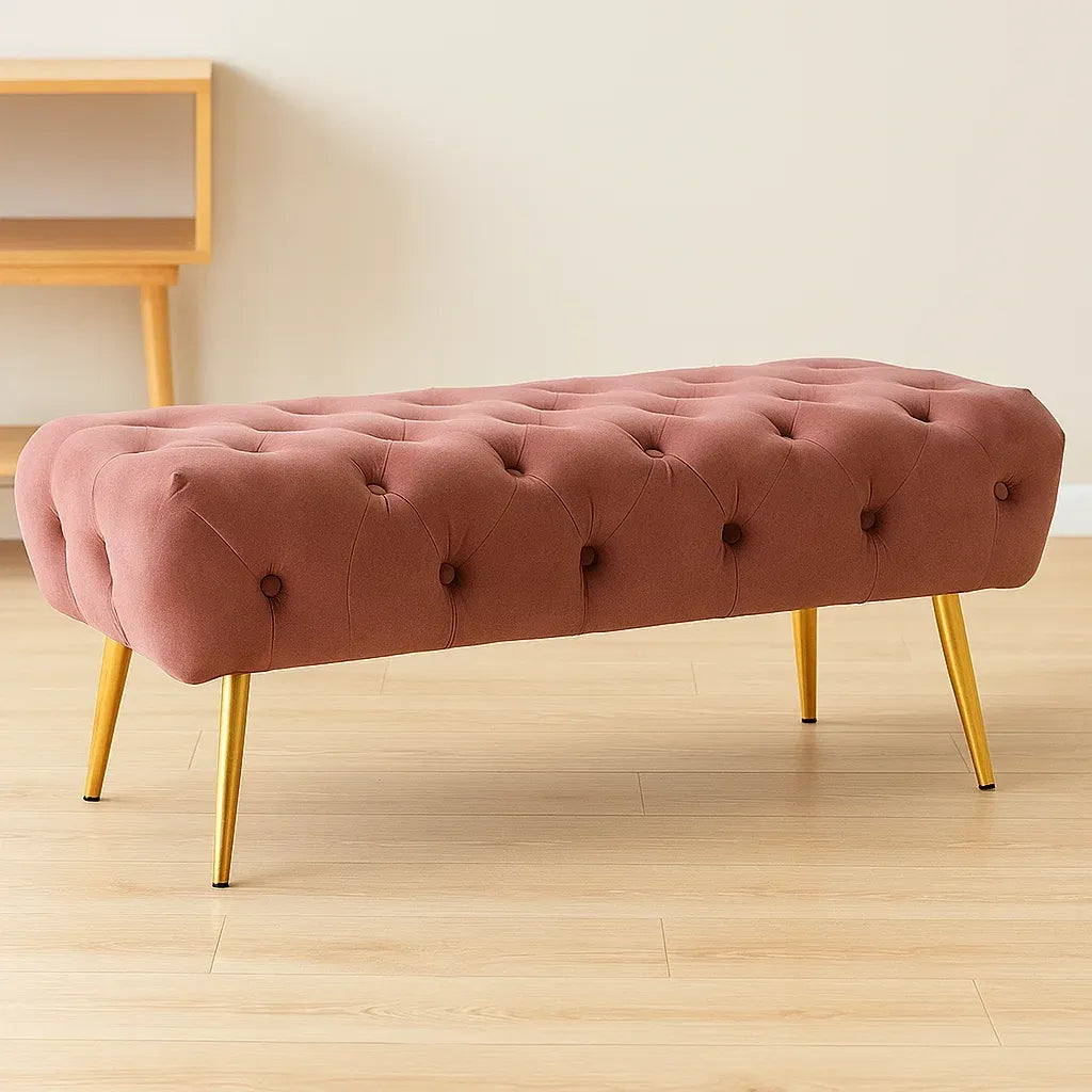 Bout de lit rectangulaire en velours rembourré pieds en acier 115x45x45 cm