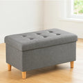 Bout de lit rectangulaire de rangement gris en tissu polyester avec pieds en bois 76x38x38 cm