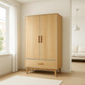 Armoire 2 portes en bois MDF avec tiroir 180x90x50 cm chêne clair