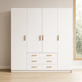 Armoire 4 portes 3 tiroirs en bois composite blanc