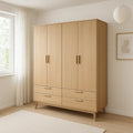 Armoire 4 portes en MDF et placage chêne 200x150x60 cm