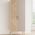 Armoire 2 portes en bois avec motifs géométriques 180x80x40 cm beige/gris