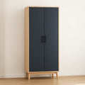 Armoire 2 portes en bois MDF et panneaux stratifiés noir/chêne clair