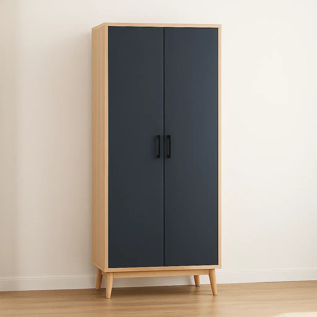 Armoire 2 portes en bois MDF et panneaux stratifiés noir/chêne clair