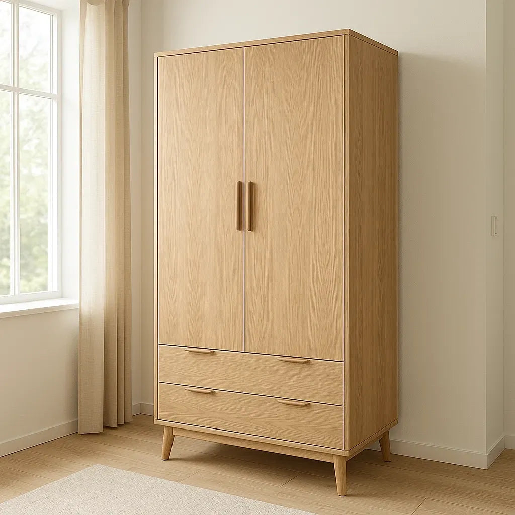 Armoire 2 portes 2 tiroirs en bois chêne 100x60x200 cm