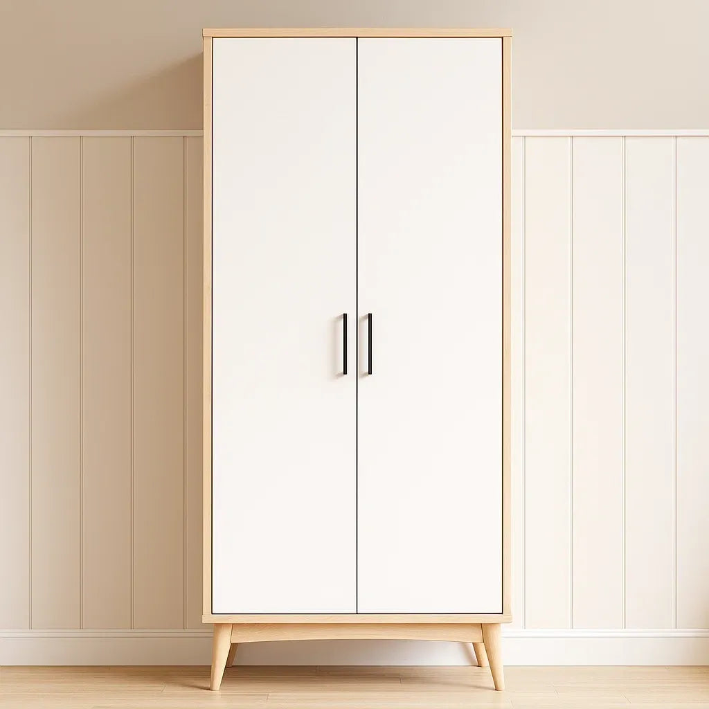Armoire 2 portes en MDF et bois massif 180x80x50 cm blanc/naturel