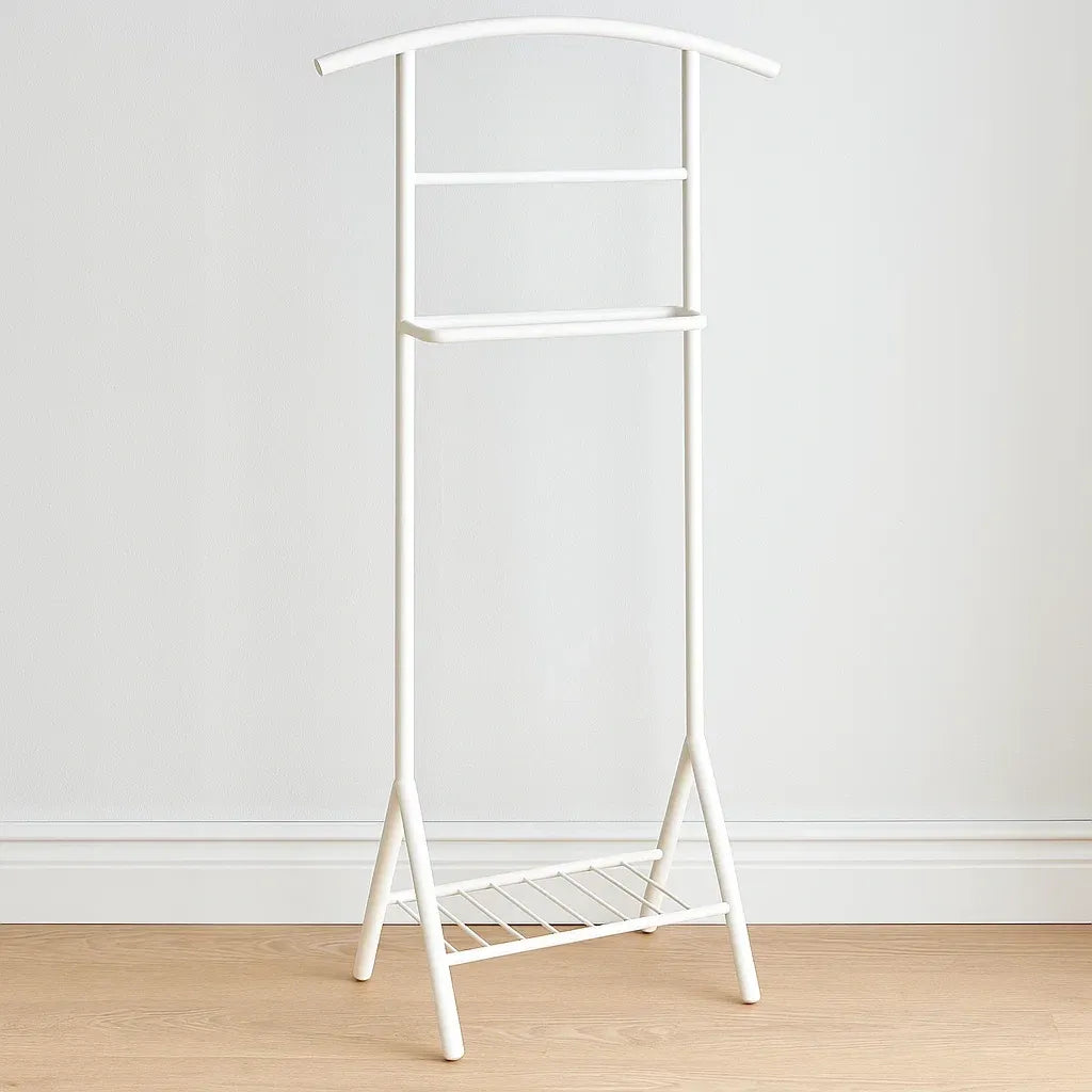 Porte-vêtements en métal blanc avec étagère hauteur 120 cm