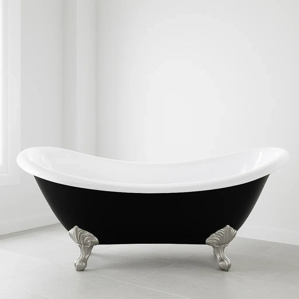 Baignoire rectangulaire en acrylique et aluminium noir/blanc 170x75x58 cm