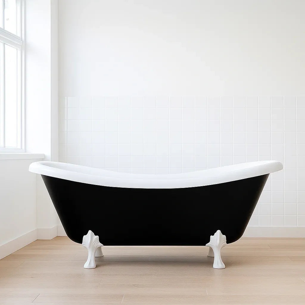 Baignoire noire/blanche en acrylique avec pieds 180x80x75 cm