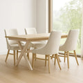 Ensemble de 5 pièces table à manger rectangulaire en chêne avec 4 chaises en tissu crème