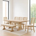 Ensemble de 7 pièces table à manger rectangulaire en bois de chêne avec banc et chaises rembourrées en tissu beige
