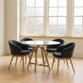 Ensemble de 5 pièces table à manger ronde en verre avec pieds en bois et 4 chaises en tissu gris