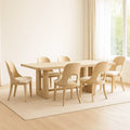 Ensemble de 7 pièces table à manger rectangulaire en bois massif avec 6 chaises en tissu beige