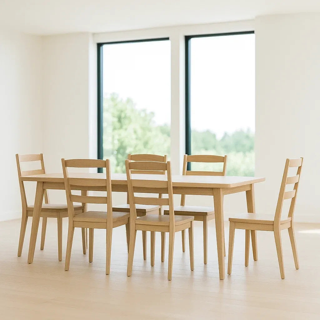 Ensemble de 7 pièces table à manger en bois de chêne naturel avec 6 chaises
